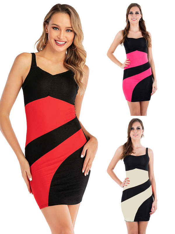 3 Color Women Bodycon Sleeveless Mini Dress