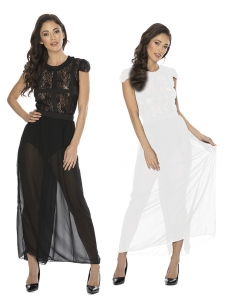 Women Transparent Short Sleeve Maxi Dress