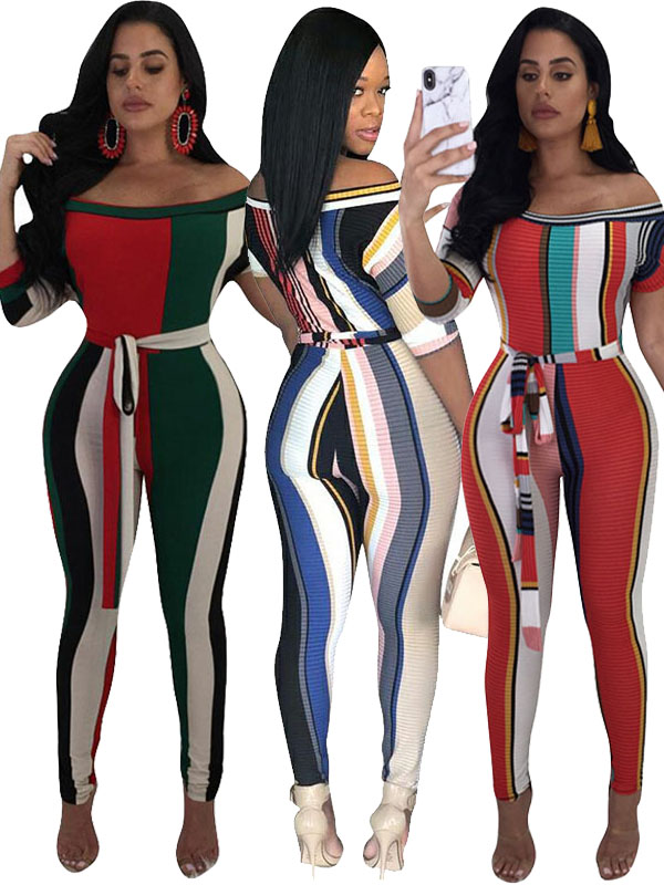 Off Shoulder Women Strip Jumpsuit