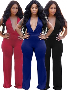 Women Deep V Neck Sleeveless Jumpsuit