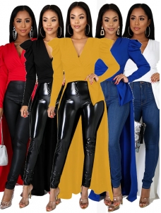 Women Long Sleeve Deep V Neck  Tops