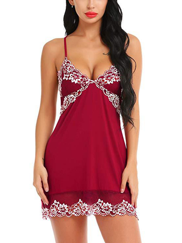 Red Sexy Women Deep V Neck Babydoll