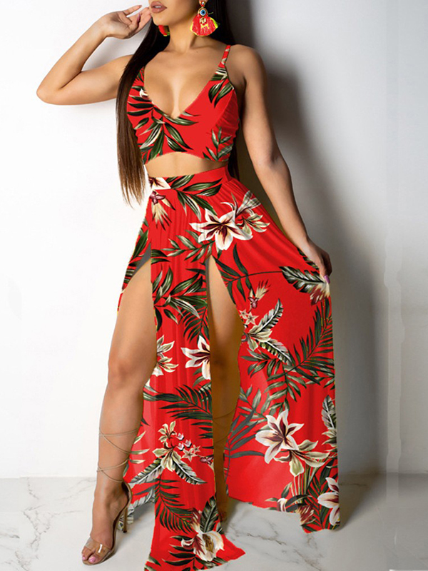 Red Women V Neck Maxi Dress