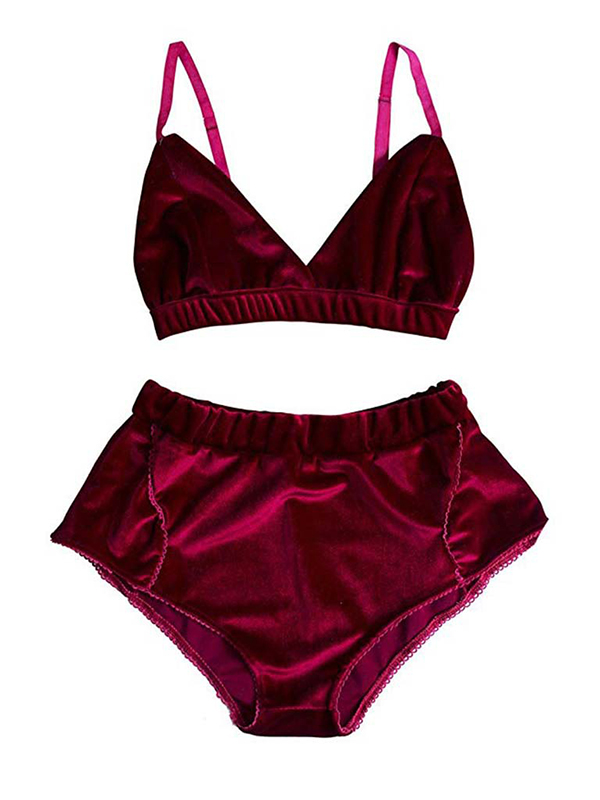 Wine Red Satin Sleepwear Set Elastic Waist Strap