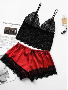 Aphrodisiac Sleeveless Bra Patchwork Shorts Satin