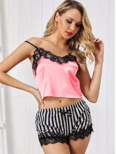 Aphrodisiac Sleeveless Bra Patchwork Shorts Satin