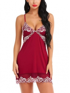 Red Sexy Women Deep V Neck Babydoll