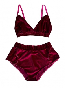 Wine Red Satin Sleepwear Set Elastic Waist Strap