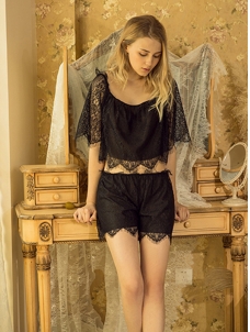 Black Women Lace Off Shoulder Lingerie