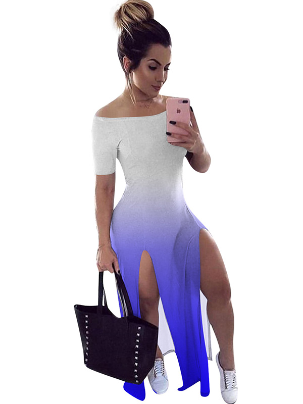 Blue Off Shoulder Women Maxi Dress