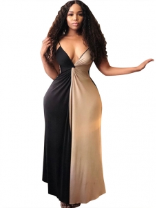 Black Women Slip Deep V Neck Maxi Dress