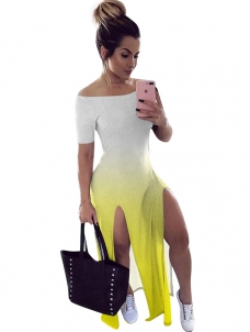 Yellow Off Shoulder Women Maxi Dress