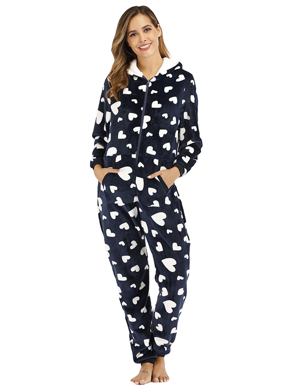 Women Black Sleep Wear Long Sleeve Jumpsuit