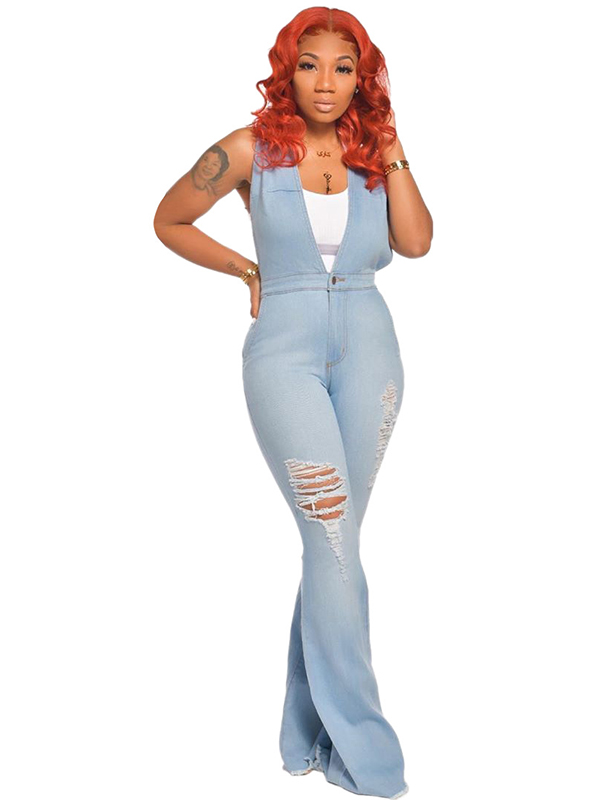 Women Jeans Sleeveless Jumpsuit
