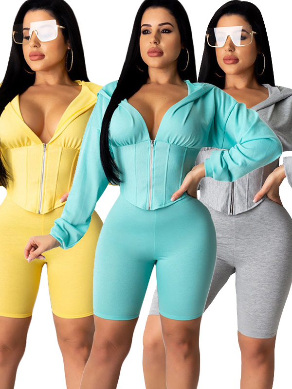 Women Zipper Long Sleeve Romper