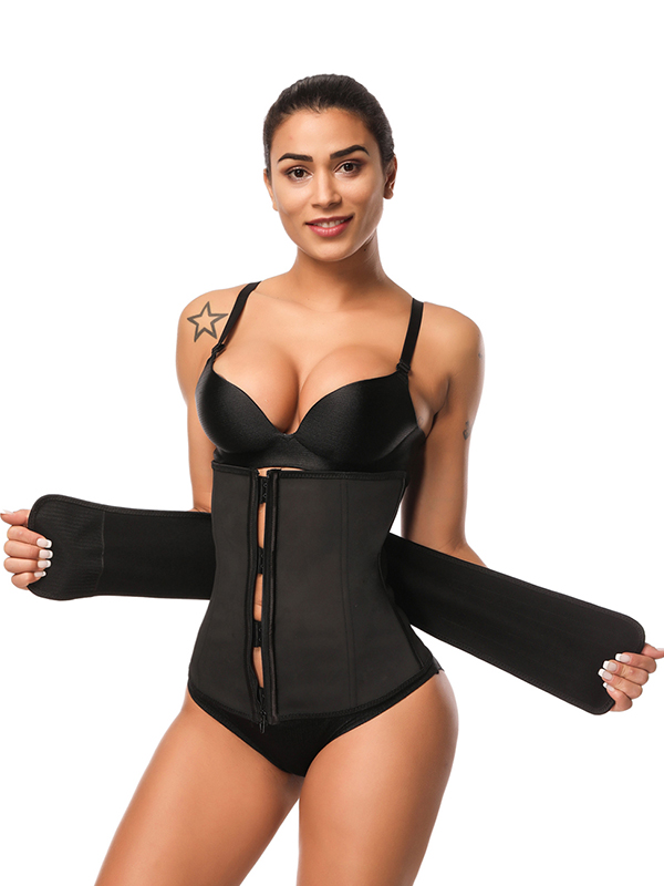 Zipper Hook Black Latex Waist Shaper