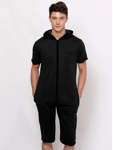 Black Blue Men Casual Zipper Jumpsuit 