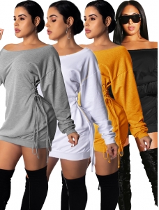 Off Shoulder Women Long Sleeve Mini Dress