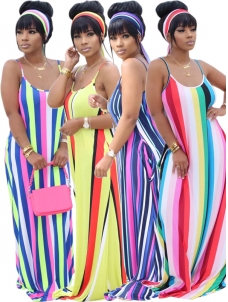 Women Strip Sleeveless Maxi Dress