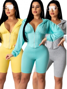 Women Zipper Long Sleeve Romper