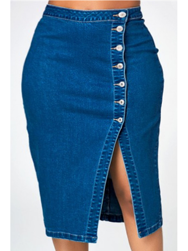 Blue Women Jeans Denim Midi Skirt