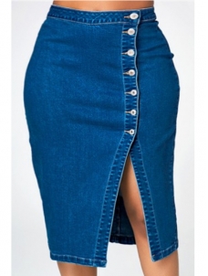 Blue Women Jeans Denim Midi Skirt