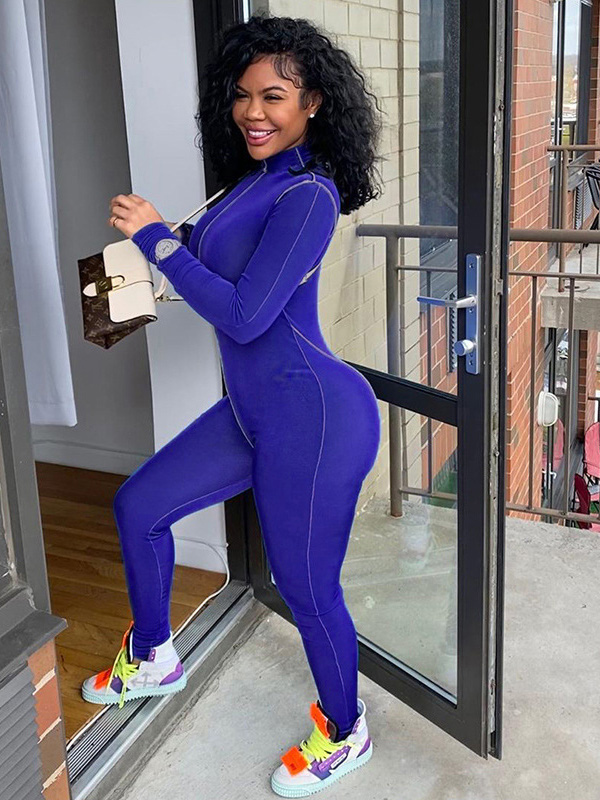 Women Long Sleeve Zipper Jumpsuit