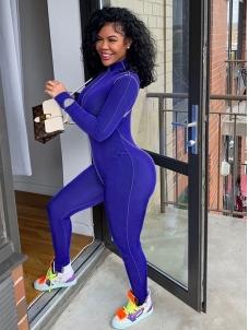 Women Long Sleeve Zipper Jumpsuit