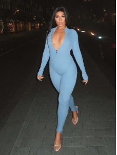 Women Zipper Long Sleeve Jumpsuit