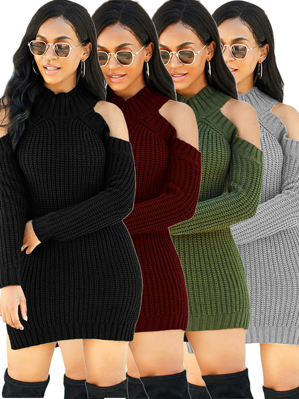 Women Long Sleeve Sweater Mini Dress