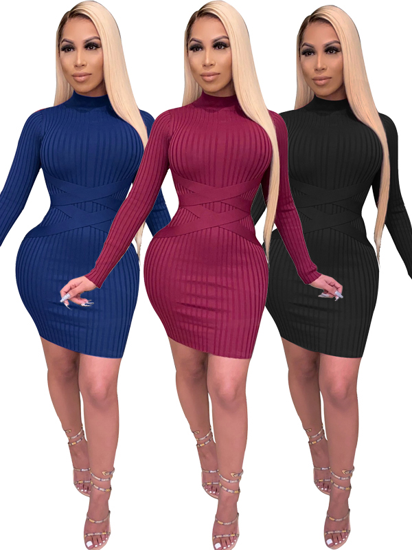 Women Long Sleeve Sweater Mini Dress