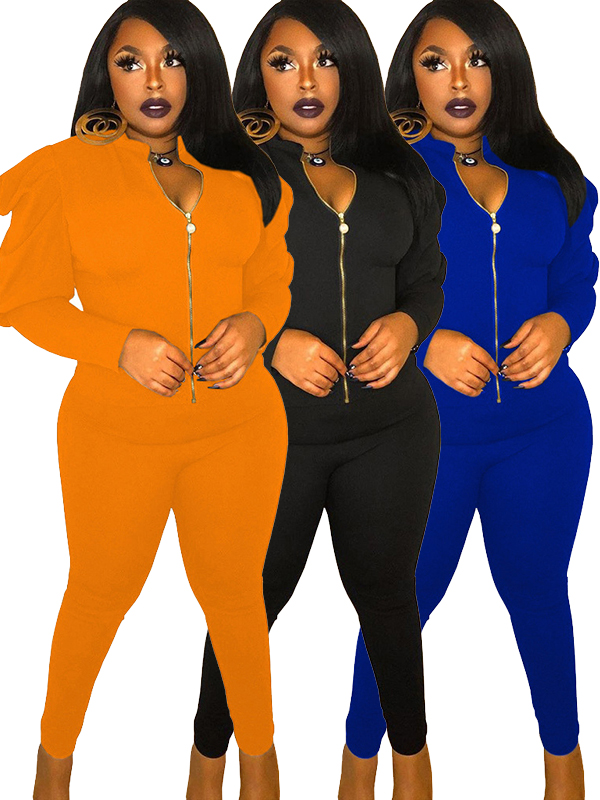 Women Long Sleeve Zipper Jumpsuit