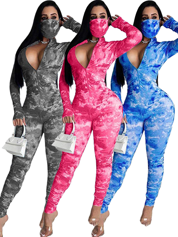 Women Zipper Sexy Long Sleeve Jumpsuit