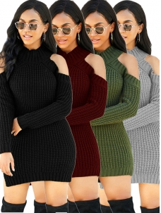 Women Long Sleeve Sweater Mini Dress