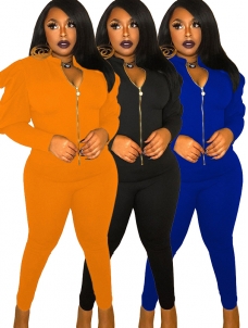 Women Long Sleeve Zipper Jumpsuit