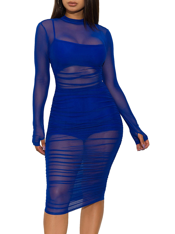 Women Long Sleeve Bodycon Midi Dress 