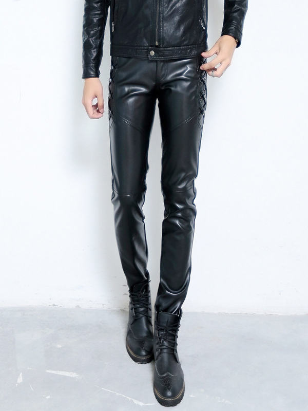 Men Faux Leather Punk Trousers