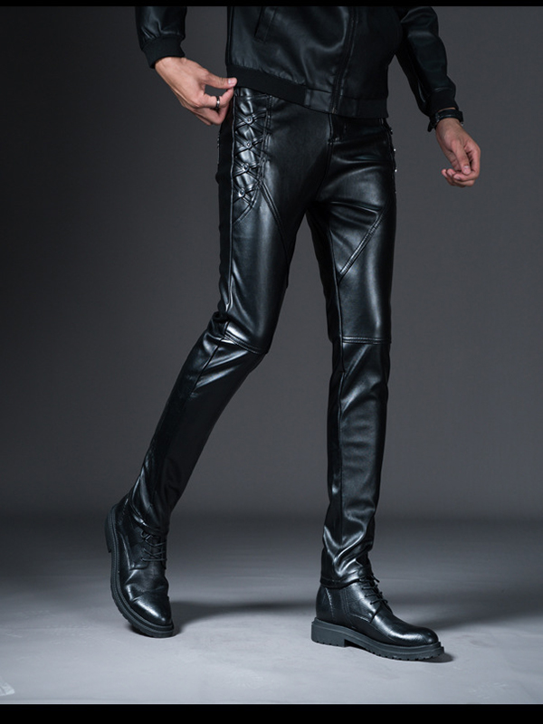 Men Faux Leather Punk Trousers