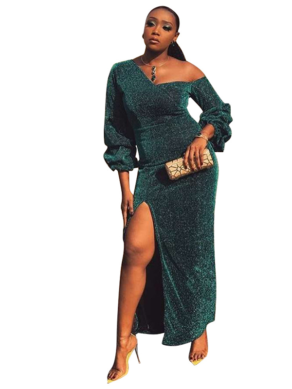 Women Green Long Sleeve Maxi Dress