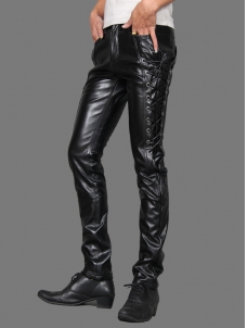 Men Faux Leather Punk Trousers