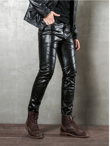 Men Faux Leather Punk Trousers