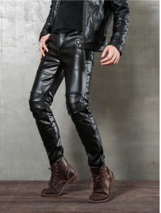 Men Faux Leather Punk Trousers