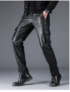 Men Faux Leather Punk Trousers