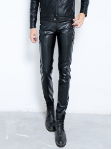 Men Faux Leather Punk Trousers