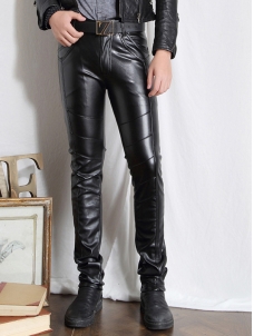 Men Faux Leather Punk Trousers