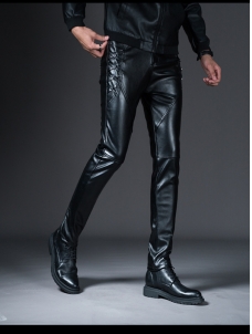 Men Faux Leather Punk Trousers