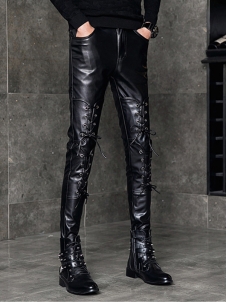 Men Faux Leather Punk Trousers