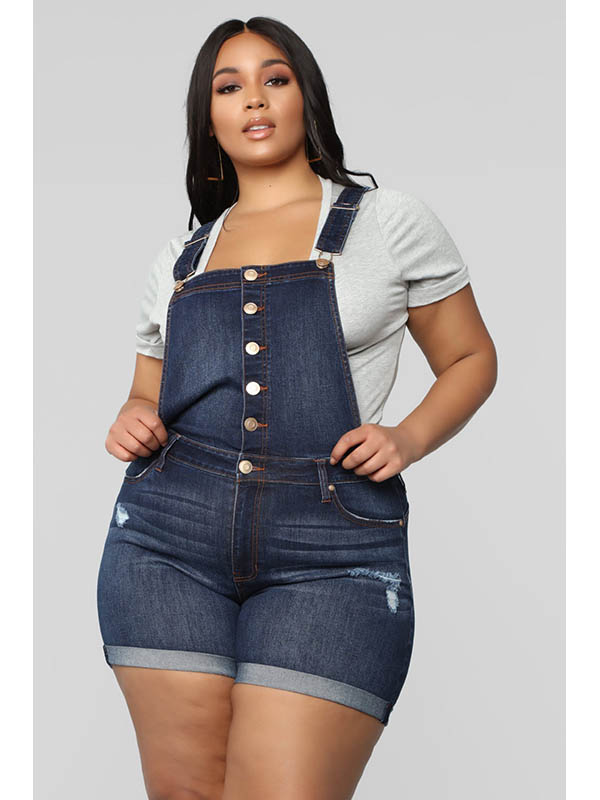 Plus Size Women Fashion Denim Romper