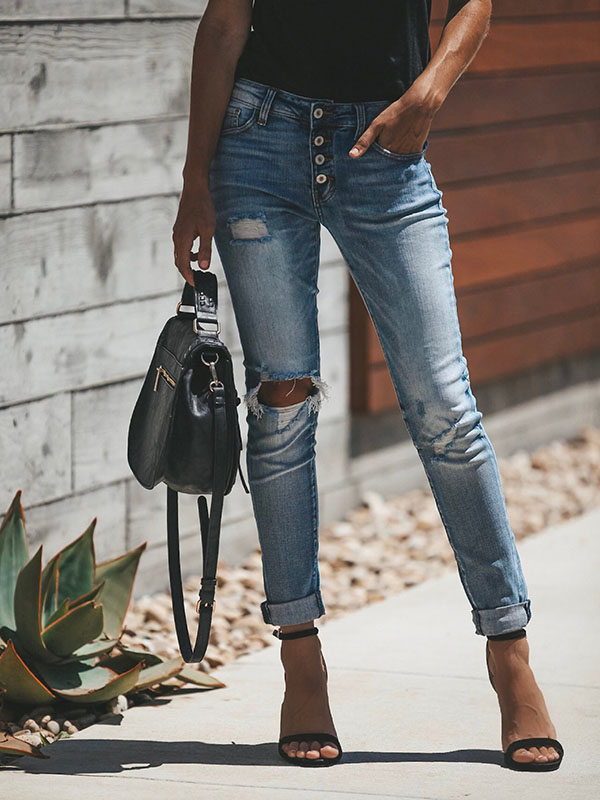 Women Fashion Blue Denim Trousers