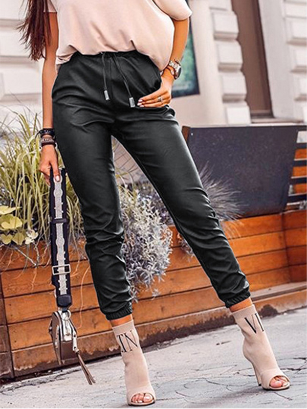 Women High Waist Vinyl Long Pant